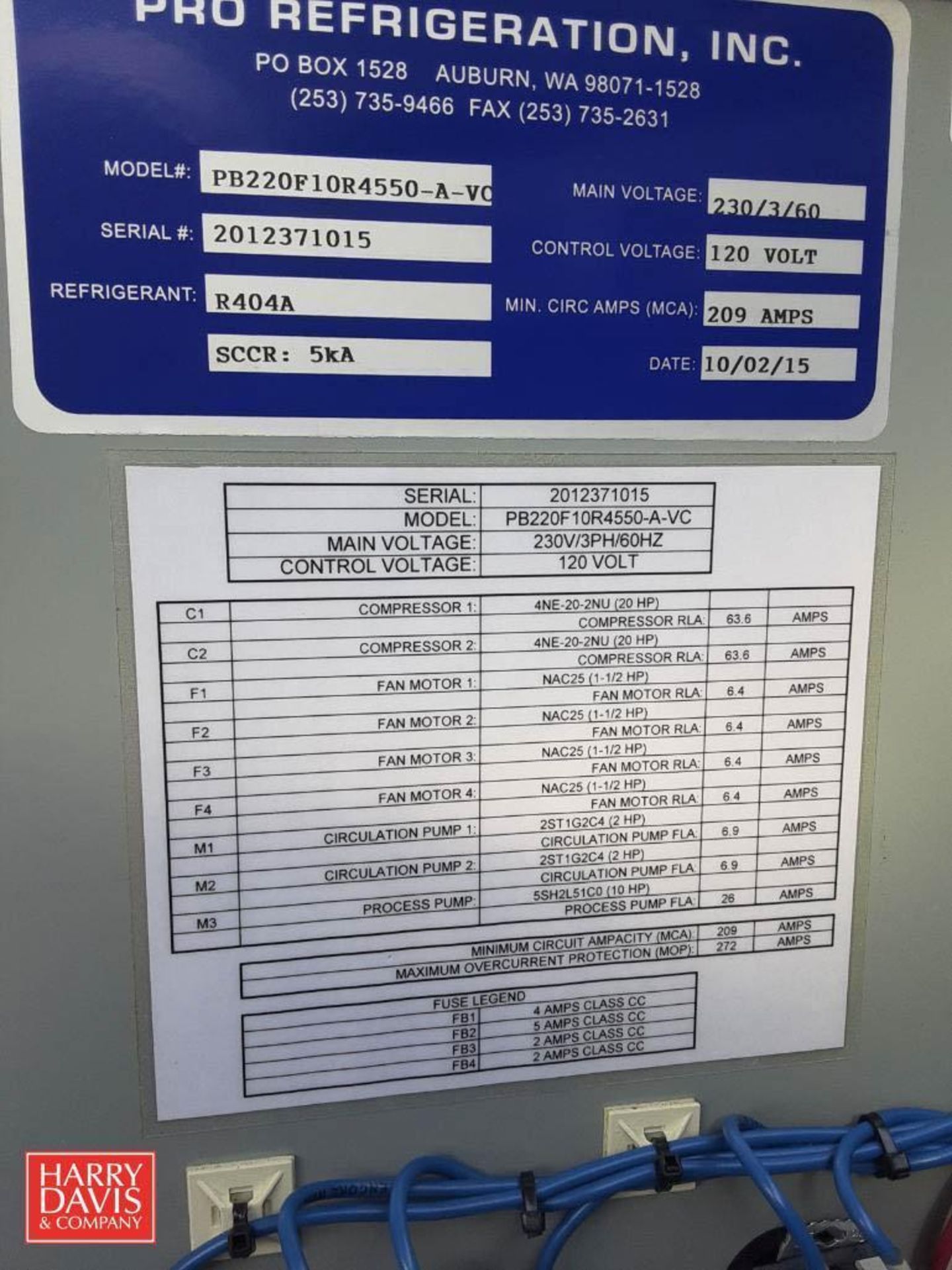 2015 Pro Refrigeration ProChiller Packaged Glycol Chiller System, Model: PB220F10R4550-A-VC, S/N: 20 - Image 10 of 12