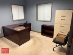 L-Shaped Desk, Chairs, Lateral File Bookcase and White Board - Rigging Fee: $50