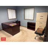 L-Shaped Desk, Chairs, Lateral File Bookcase and White Board - Rigging Fee: $50