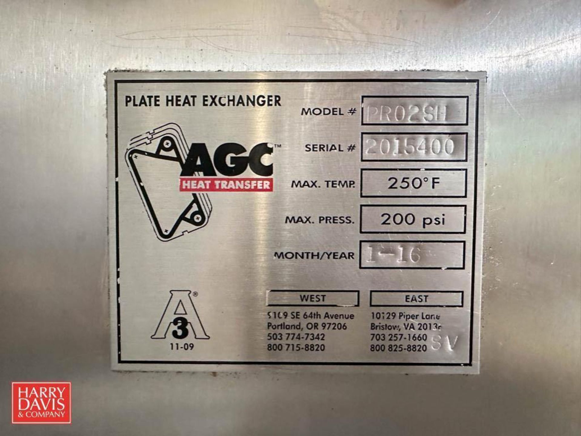 2016 AGC S/S Plate Heat Exchanger, Model: PRO2SH, S/N: 2015400 - Rigging Fee: $300 - Image 2 of 2