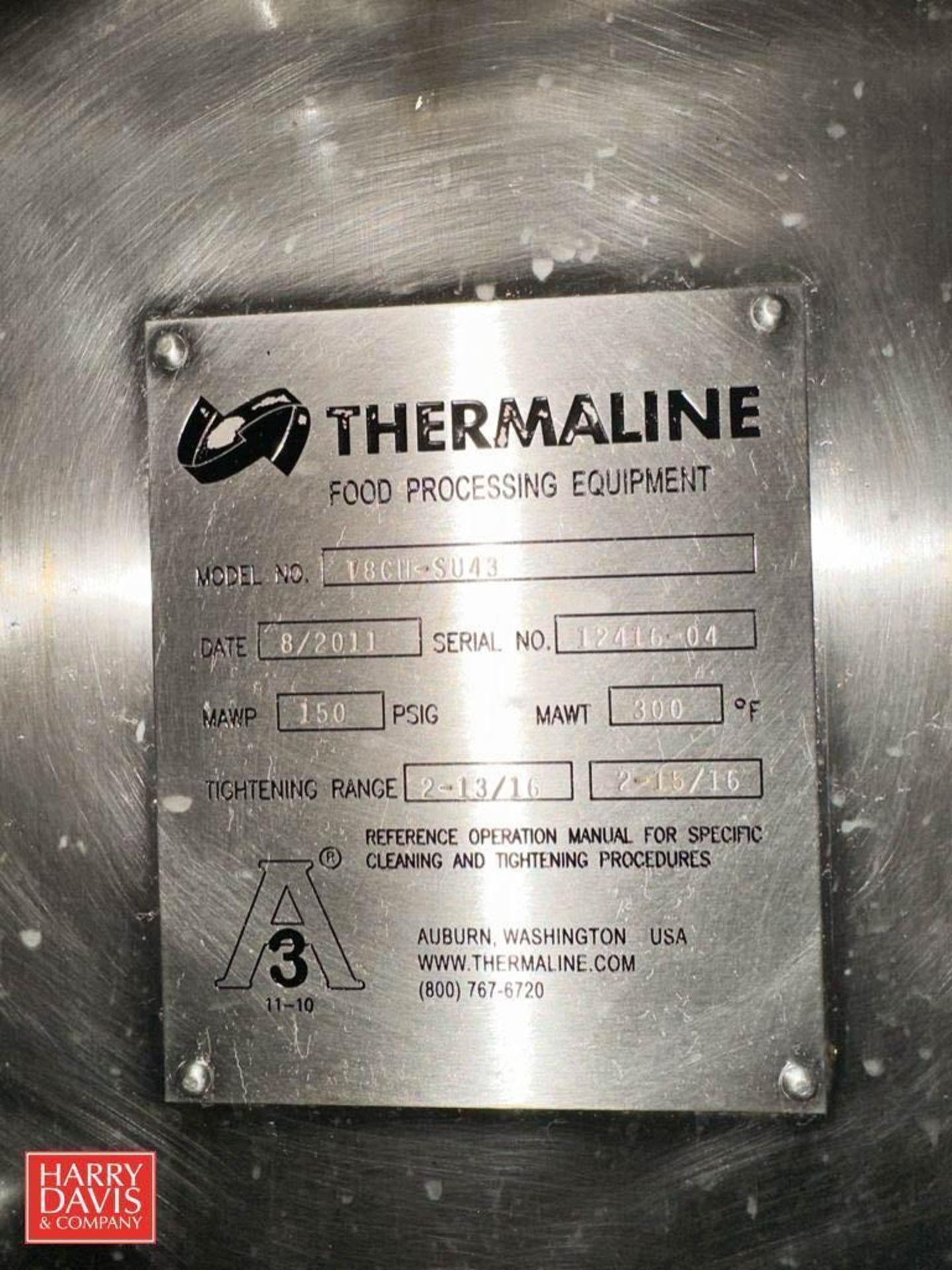 Thermaline S/S Plate Heat Exchanger, Model: T8CH-SU43, S/N: 12416-04 (Subject to BULK BID: Lot 173) - Image 3 of 3