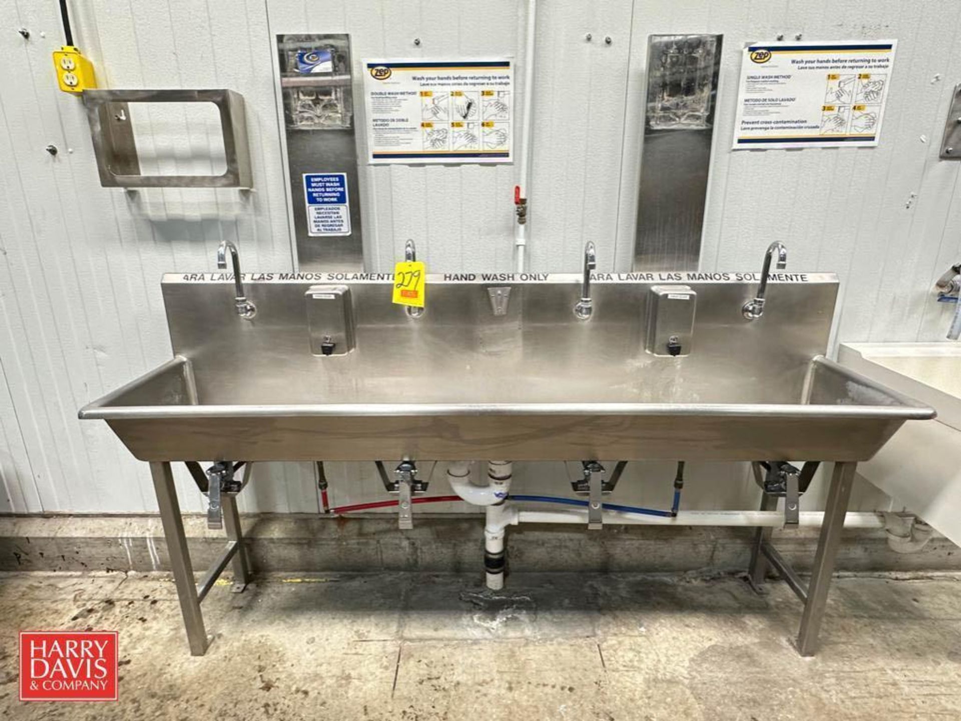 4-Station S/S Hand Sink Trough: 80" x 20" with Knee Controls - Rigging Fee: $300