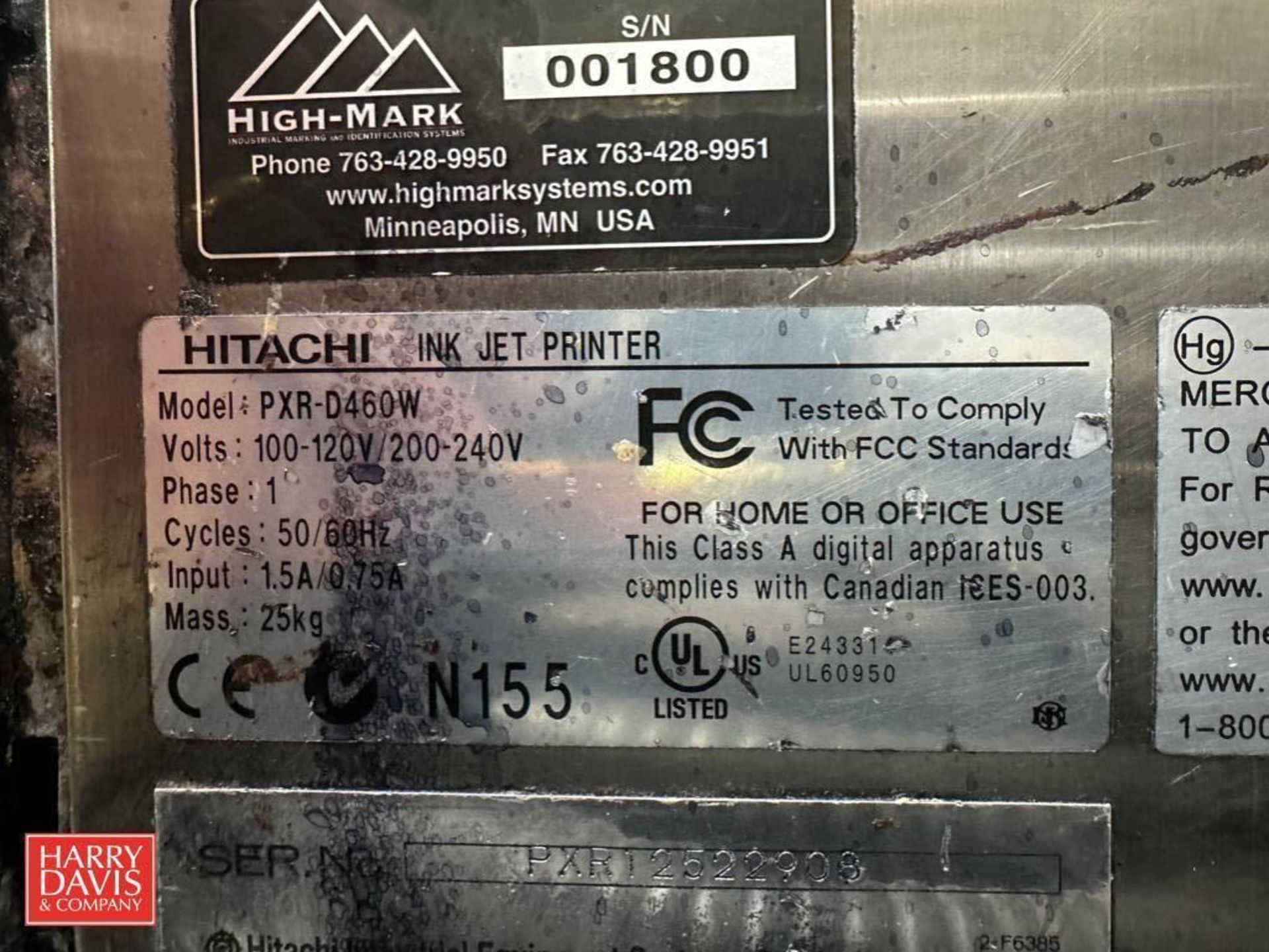 Hitachi Ink Jet Printer, Model: PXR-D460W with S/S Cart - Rigging Fee: $125 - Image 2 of 2