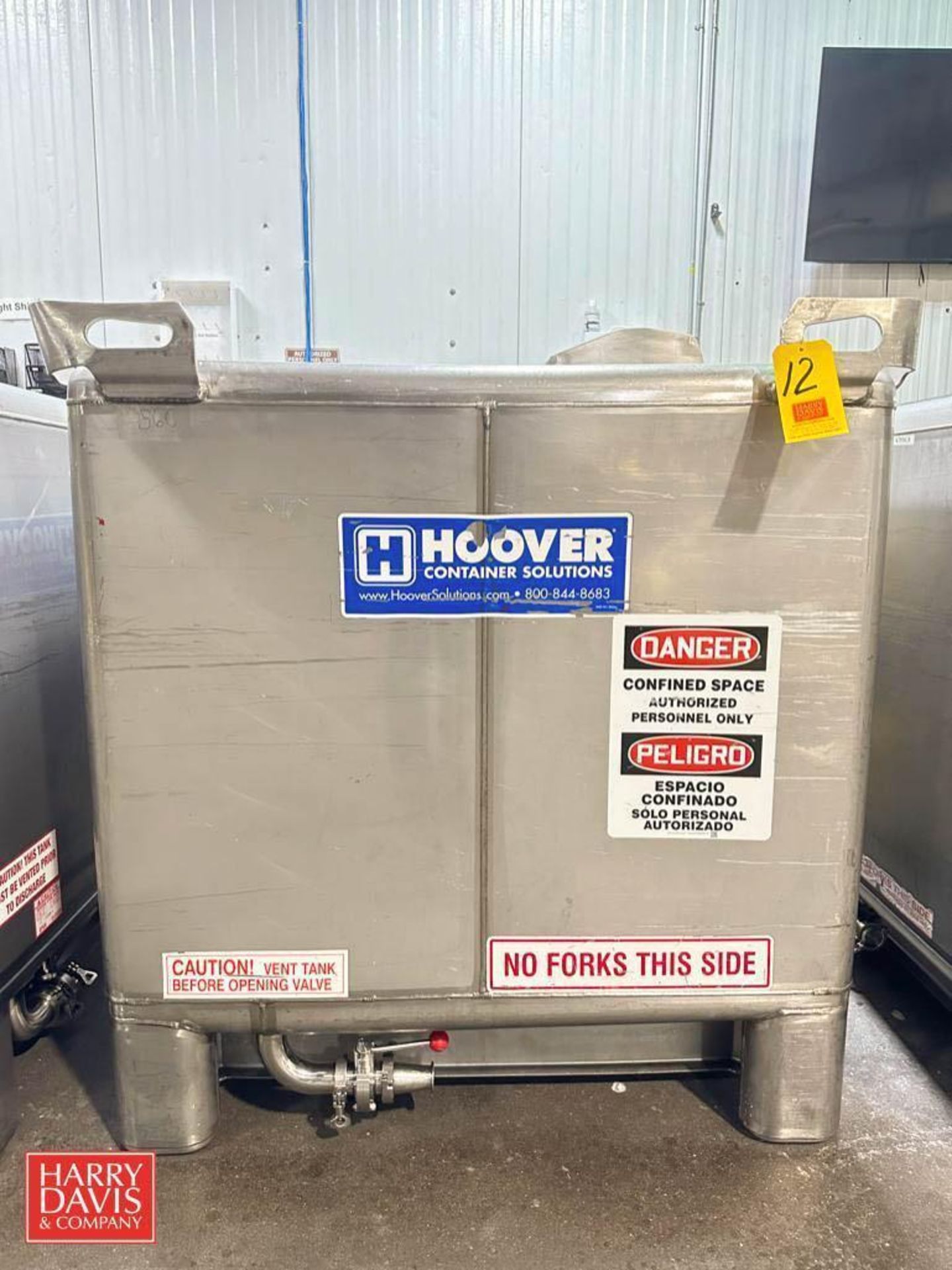 2014 Hoover 350 Gallon S/S IBC Tote, Model: 110477, S/N: 356556 with S/S Butterfly Valve