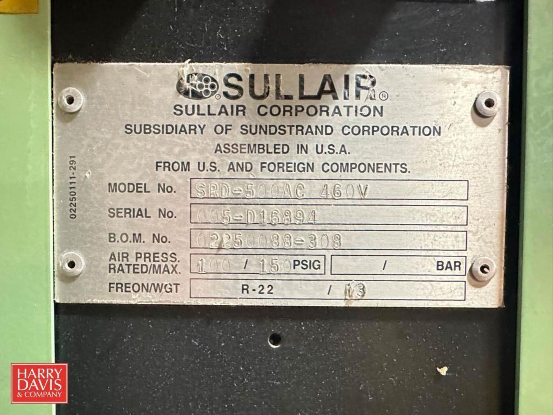 Sullair Air Dryer, Model: SRD-500AC 460V, S/N: 005-D16894, 150 PSIG - Rigging Fee: $800 - Image 2 of 2