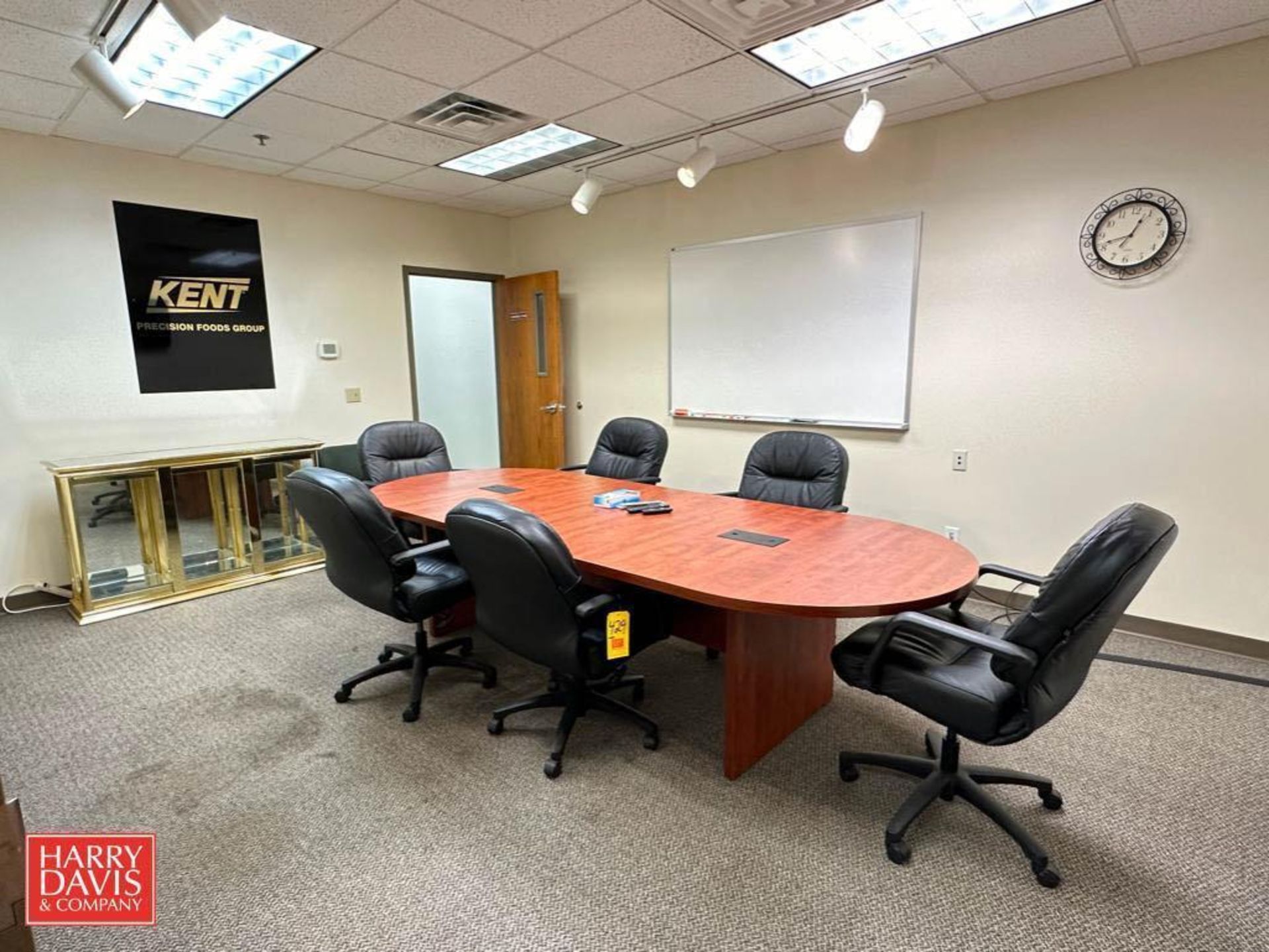 Conference Table, (2) Hisense TV, Display Case and White Board - Rigging Fee: $250