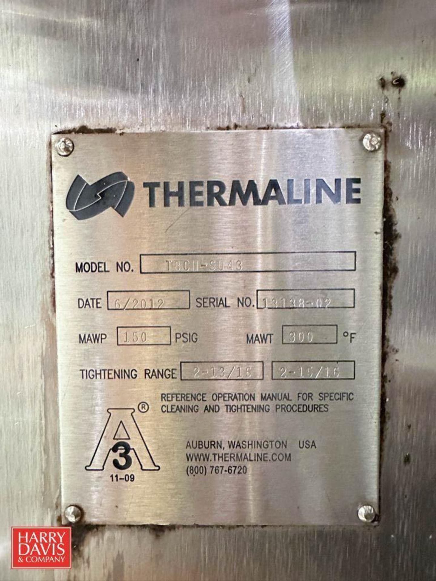 Thermaline Stacked S/S Dual Plate Heat Exchanger, Model: T8 U-2C, S/N: 15614-01 (Top 2014) - Image 2 of 3