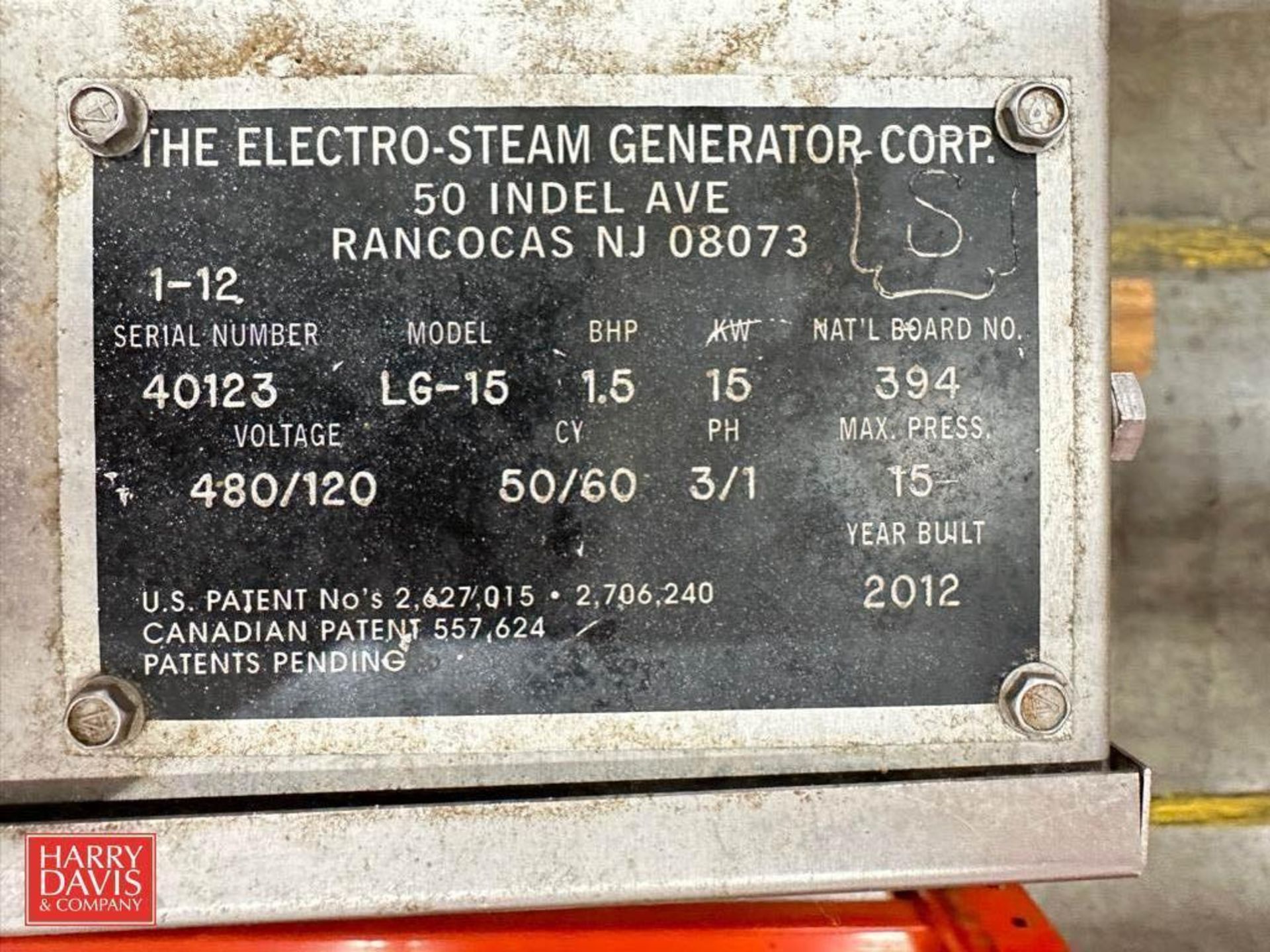 Electro Steam Electric Steam Generator, Model: LG-15, S/N: 40123 (Rebuilt) - Rigging Fee: $150 - Image 2 of 2