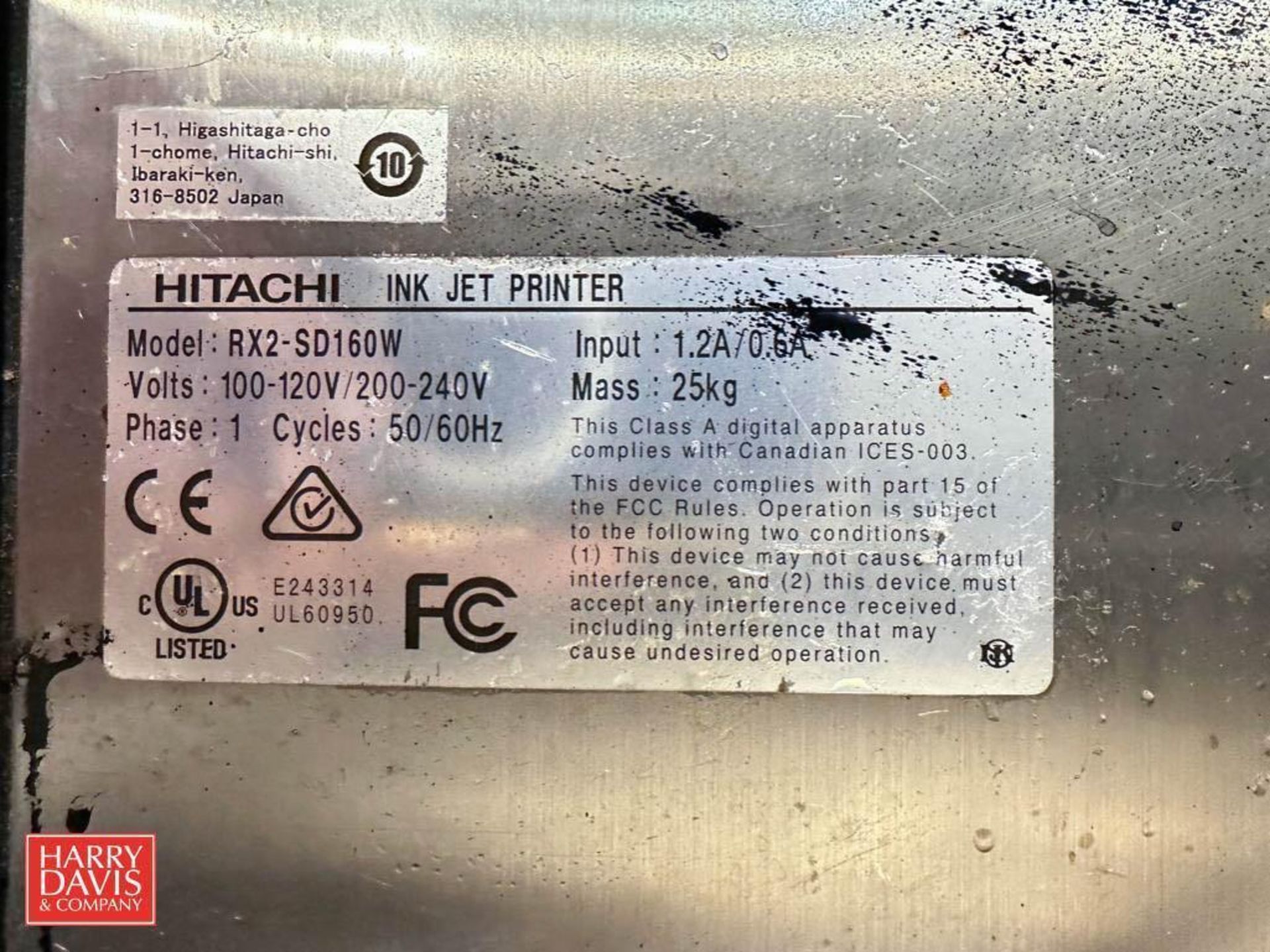 Hitachi Ink Jet Printer, Model: RX2-SD160W with S/S Cart - Rigging Fee: $125 - Image 2 of 2