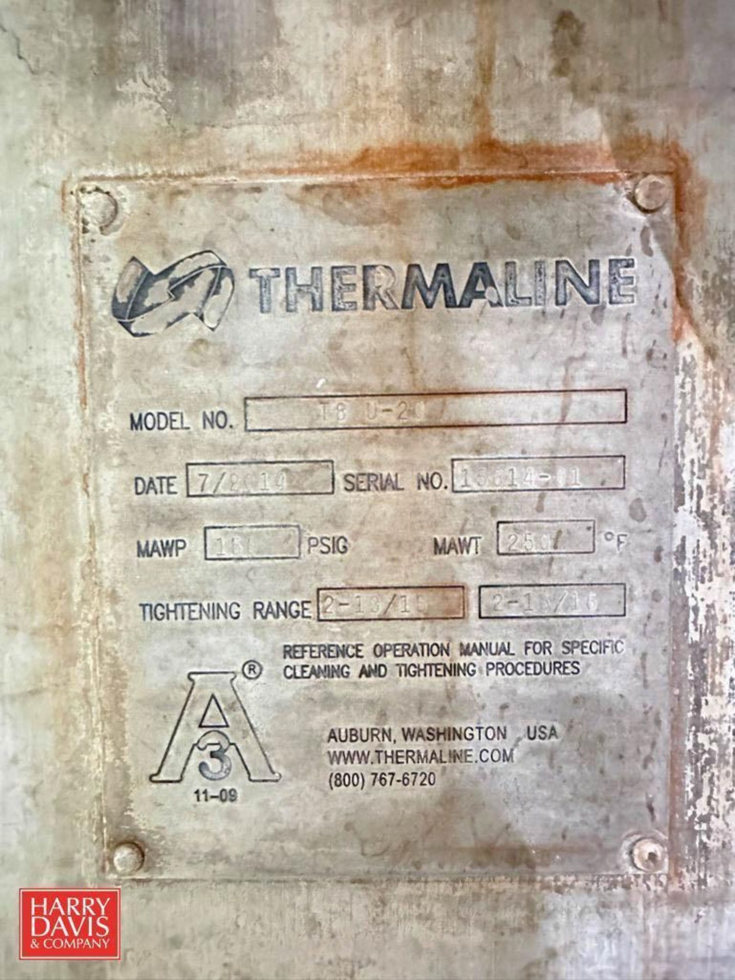 Thermaline Stacked S/S Dual Plate Heat Exchanger, Model: T8 U-2C, S/N: 15614-01 (Top 2014) - Image 3 of 3