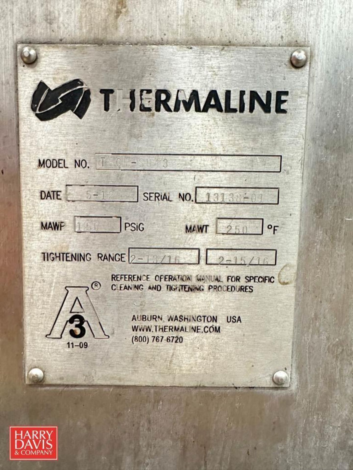 Thermaline S/S Plate Heat Exchanger, Model: T9CH-5043, S/N: 13138-01 - Rigging Fee: $150 - Image 2 of 2