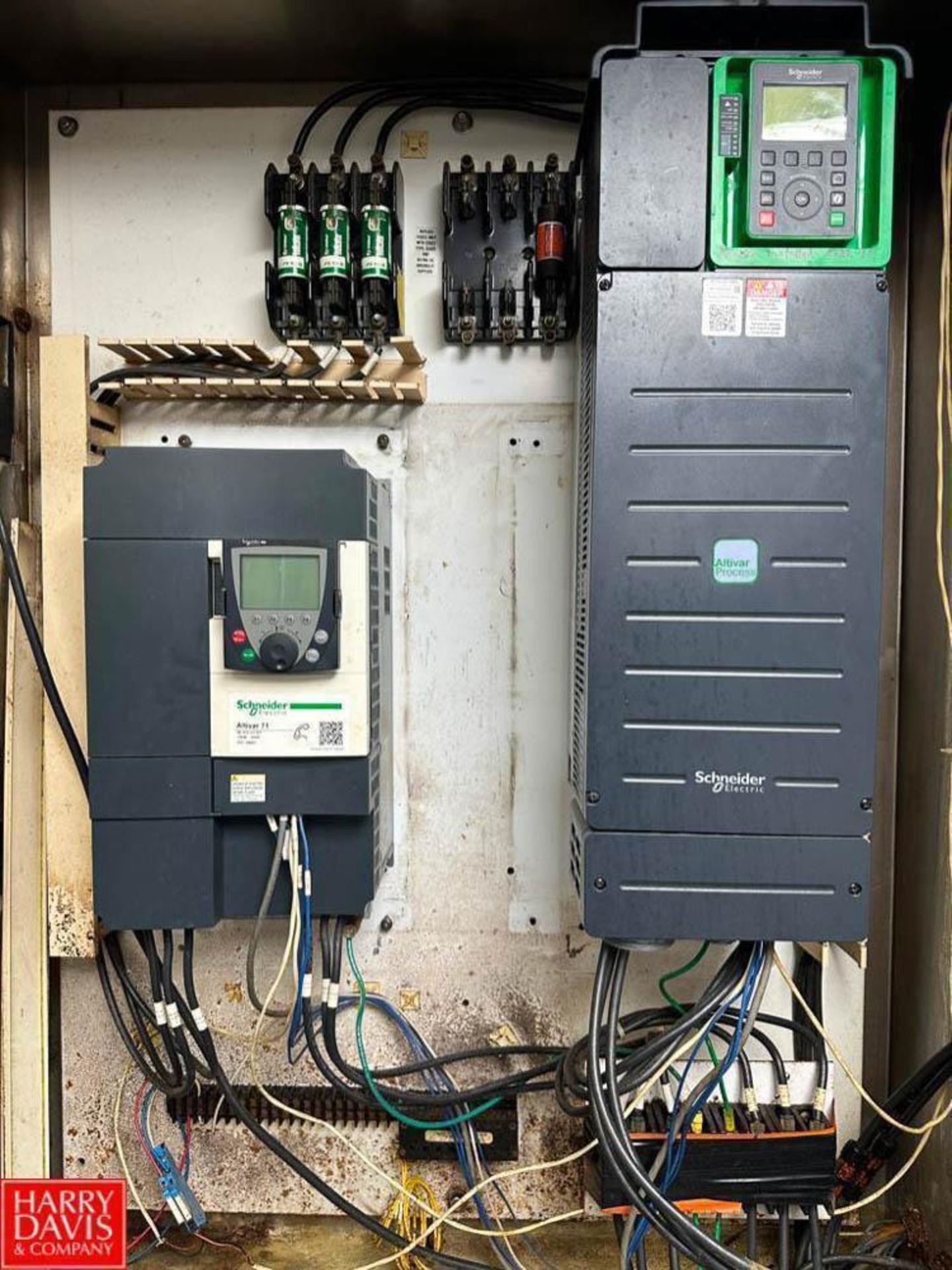 (2) Schneider Electric 25 and 20 HP Variable-Frequency Drives with Fuses and (2) S/S Enclosures