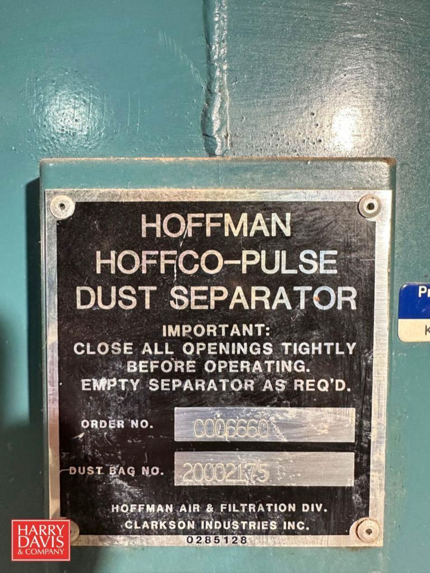 Hoffman Hoffco-Pulse Dust Separator, Model: C006660 (Subject to BULK BID: Lot 94) - Image 2 of 2
