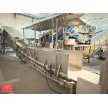 S/S Framed Portable Incline Belt Conveyor: 33’ x 3' with Product Depositor, Drive and S/S Hood (Subj