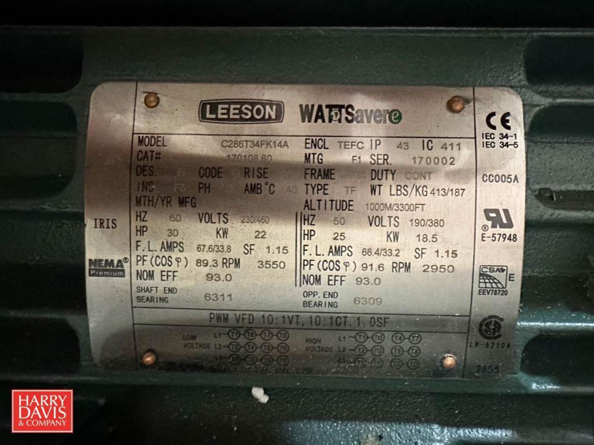 NEW Leeson 30/25 HP 3,550/2,950 RPM Variable Speed Motor - Image 2 of 2