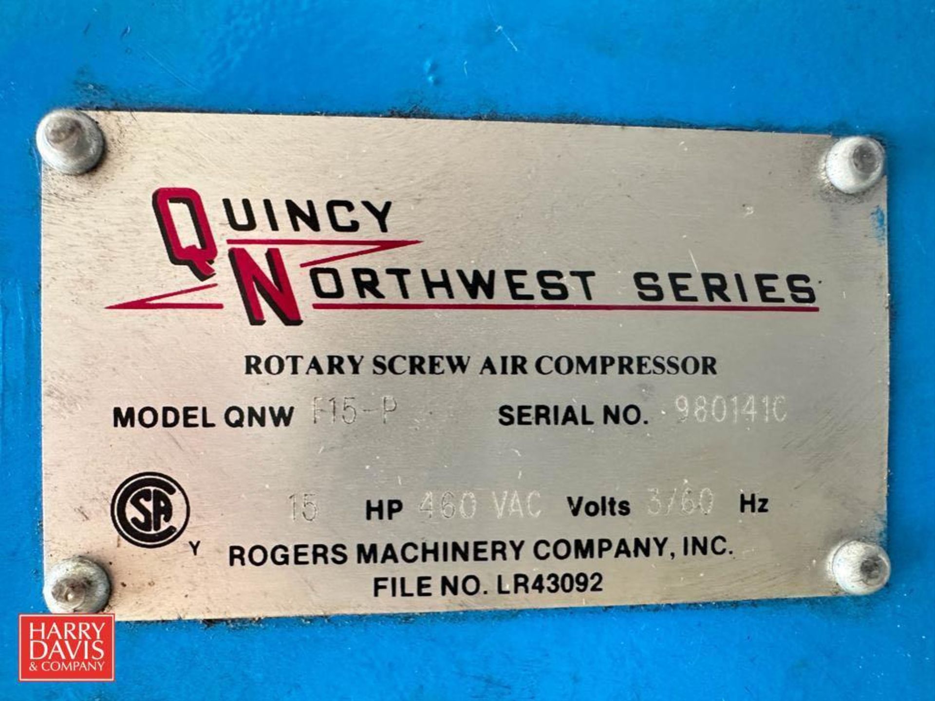 Quincy Rotary Screw 25 HP Air Compressor, Model: QNW - Image 2 of 2