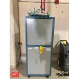 Portable Cabinet 26 Width x 60" Height x 24" Depth, (8) Nelson Jamison Broom Racks and 1 Gallon S/S