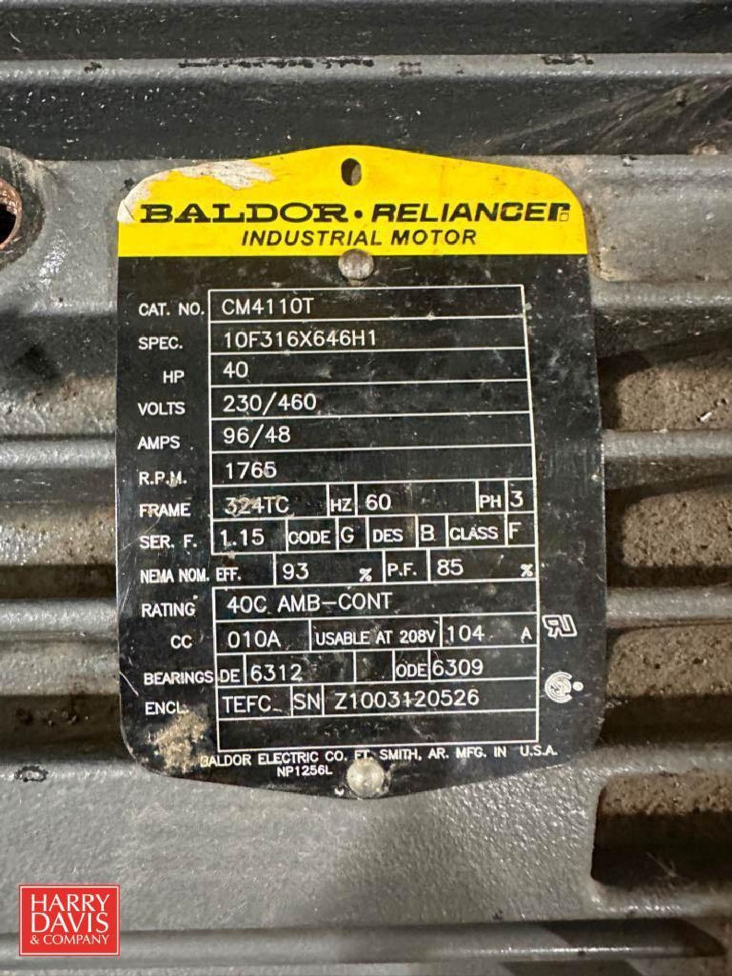 NEW Baldor 40 HP 1,765 RPM Motor with Nord 104 RPM Gear Reducing Drive - Image 2 of 3