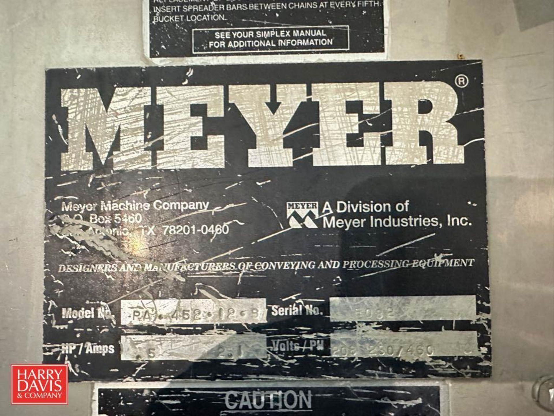 Meyer S/S Framed Elevator Conveyor with Drive, Model: PA.452.12.S, S/N: 5082 (Subject to BULK BID: L - Image 2 of 2