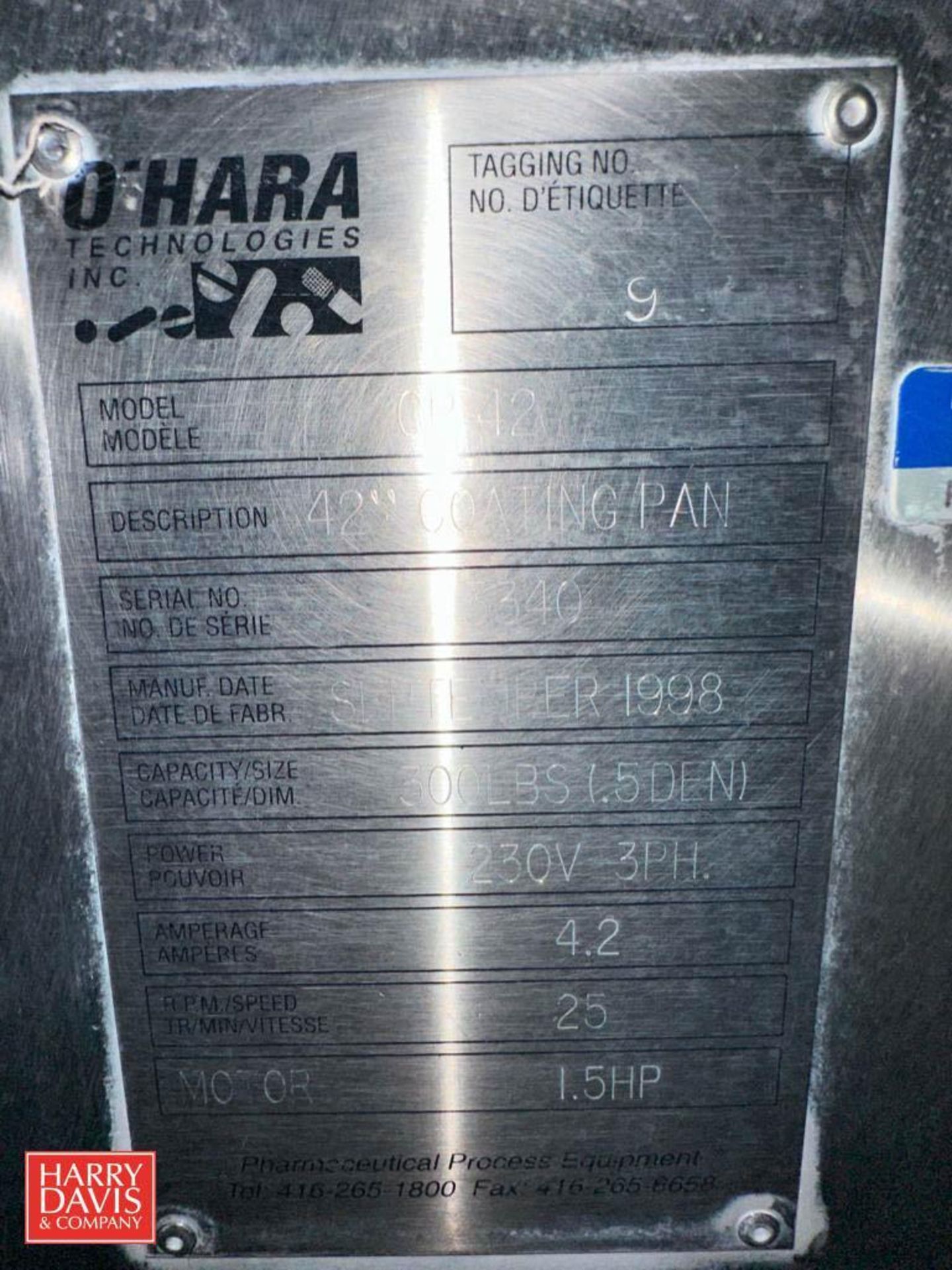 O’Hara S/S 42" Dual-Chamber Coating Pan, Model: CP42, S/N: 3340 and 3340 with (2) Syntron Vibratory - Image 4 of 8