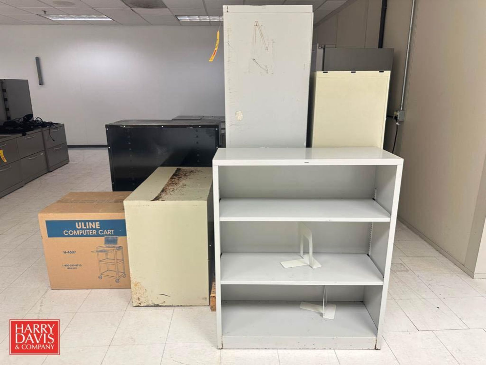 Assorted Filing Cabinets, Shelving Units and NEW Uline Computer Cart - Image 2 of 2