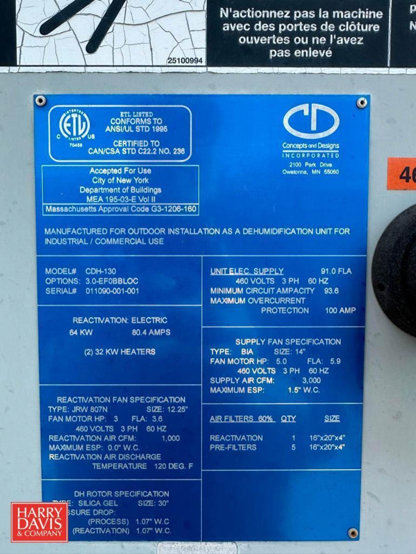 Concepts and Designs Dehumidifier, Model: CDH-130, S/N: 011090-001-001 - Image 2 of 2