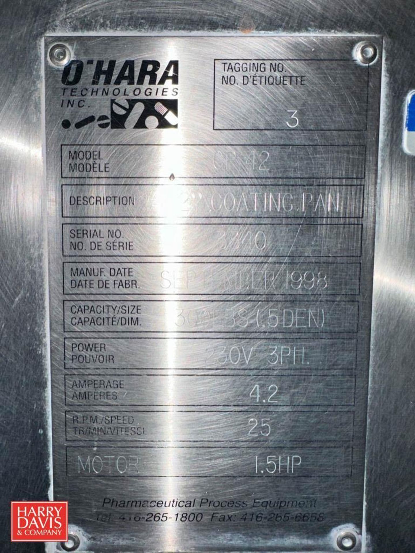 O’Hara S/S 42" Dual-Chamber Coating Pan, Model: CP42, S/N: 3340 and 3340 with (2) Syntron Vibratory - Image 5 of 8