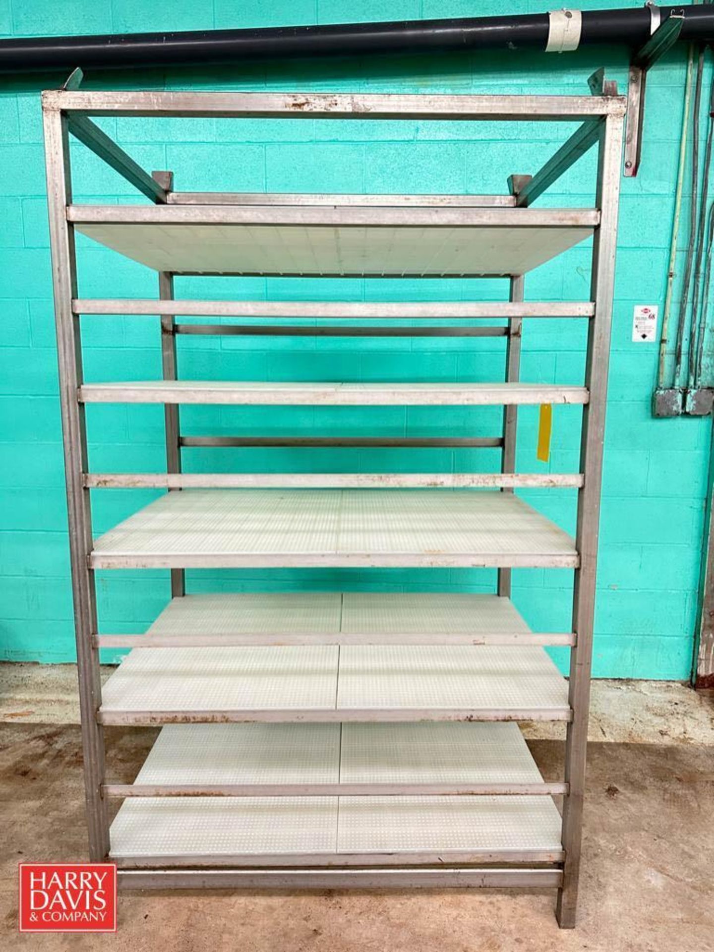 S/S Racks: 74" x 32" x 46" Depth with Poly Shelves and Case Trays - Rigging Fee: $175