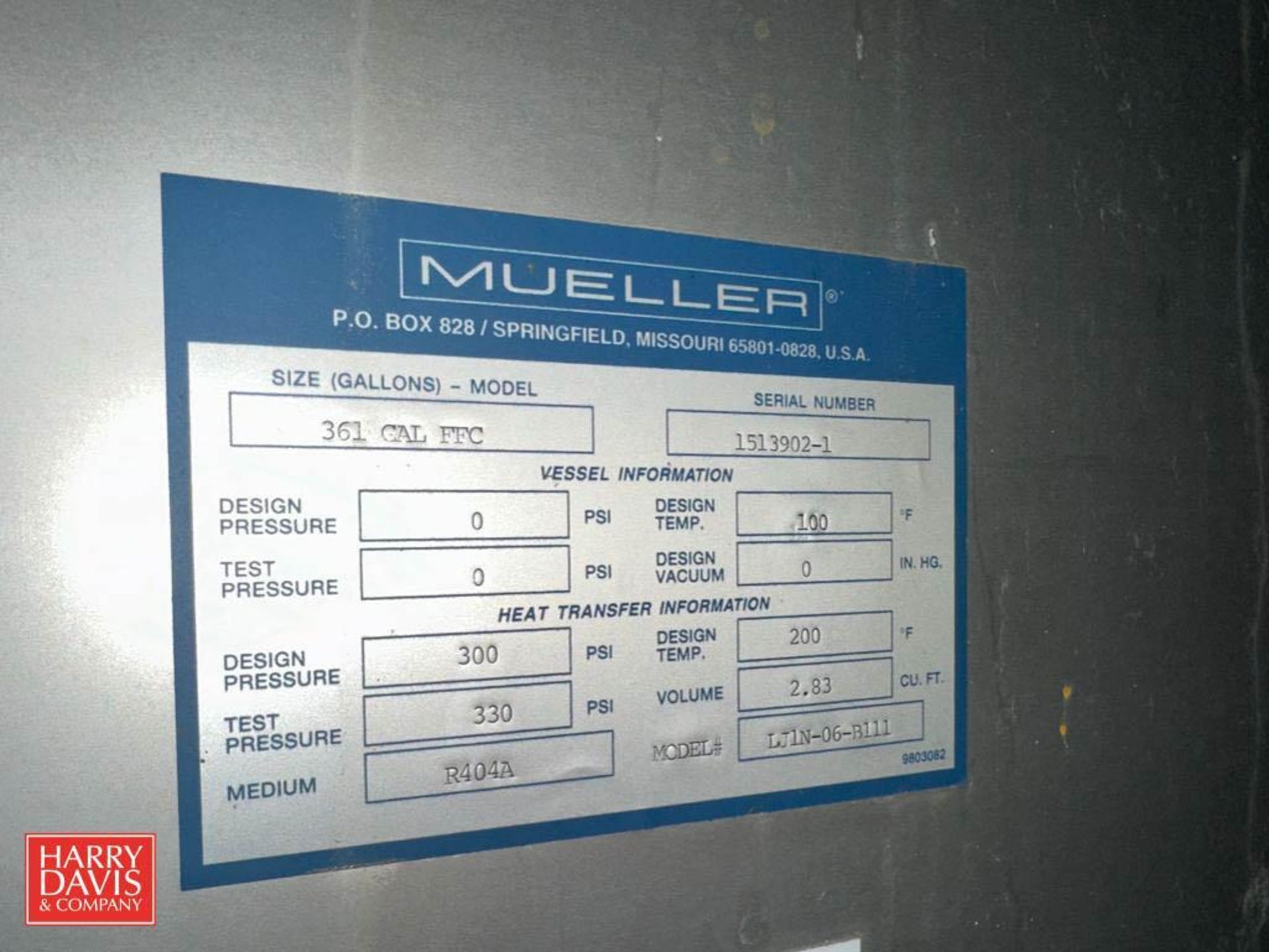 Mueller 361 Gallon S/S Freon Chiller, Model: FFC, S/N: 1513902-1 with (2) Paco 10 HP Centrifugal Pum - Image 4 of 4