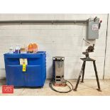 Assorted Cleaning Chemicals, Dayton Propane Heater, Beverly Throatless Shear and Justrite Poly Cabin