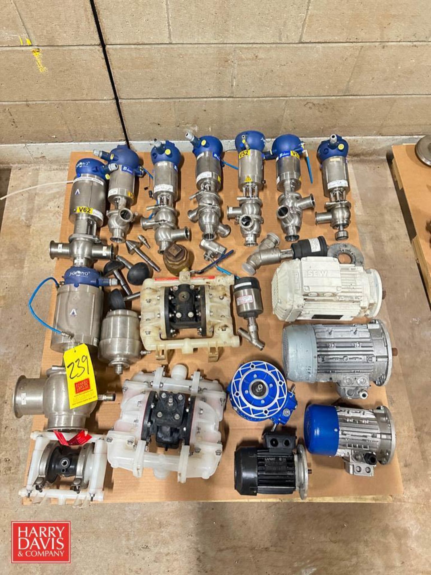 Assorted Motors, up to 2 HP, Poly Diaphragm Pumps, Bardiani and Other Air Valves