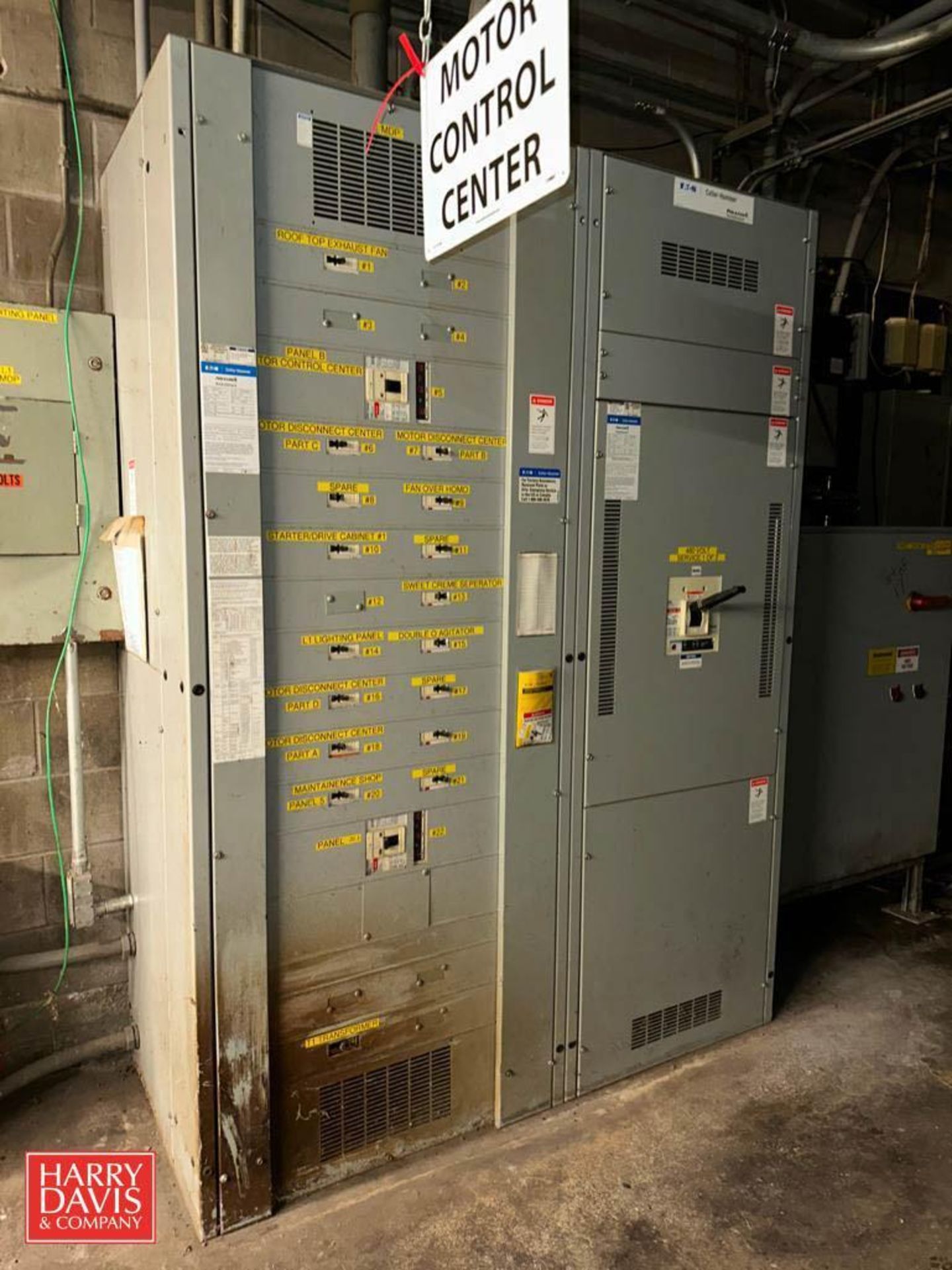 Eaton and Square D MCC with (29) Disconnects, 1200/1200 Amp, 600/300 Amp