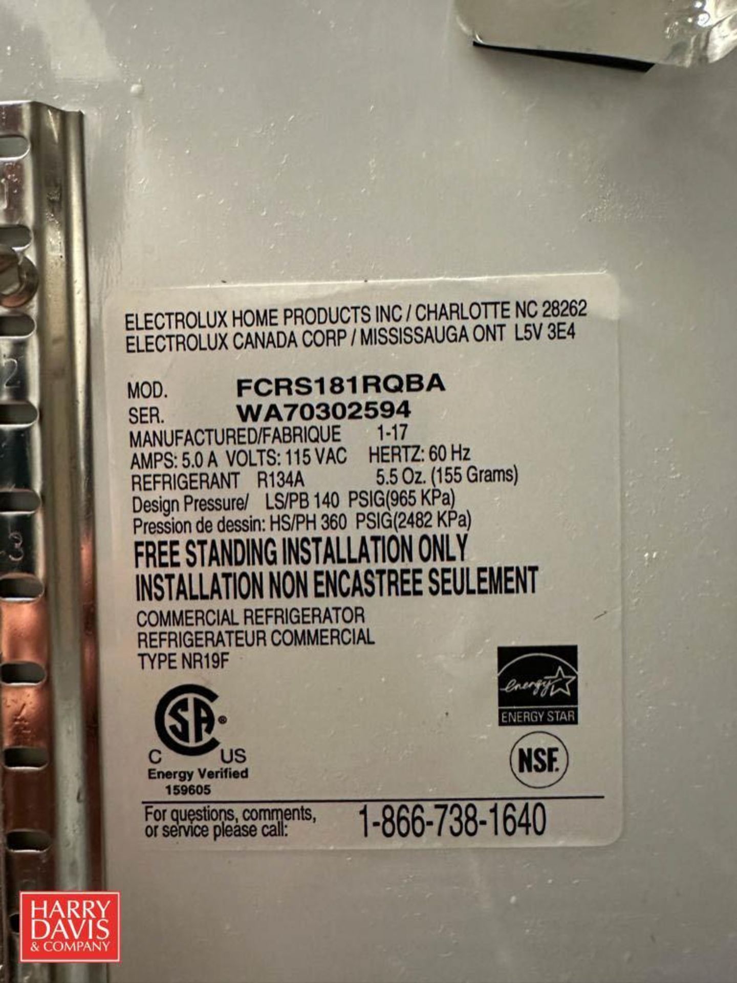 2017 Frigidaire S/S Refrigerator, Model: FCRS181RQBA, S/N: WA70302594 - Image 2 of 2