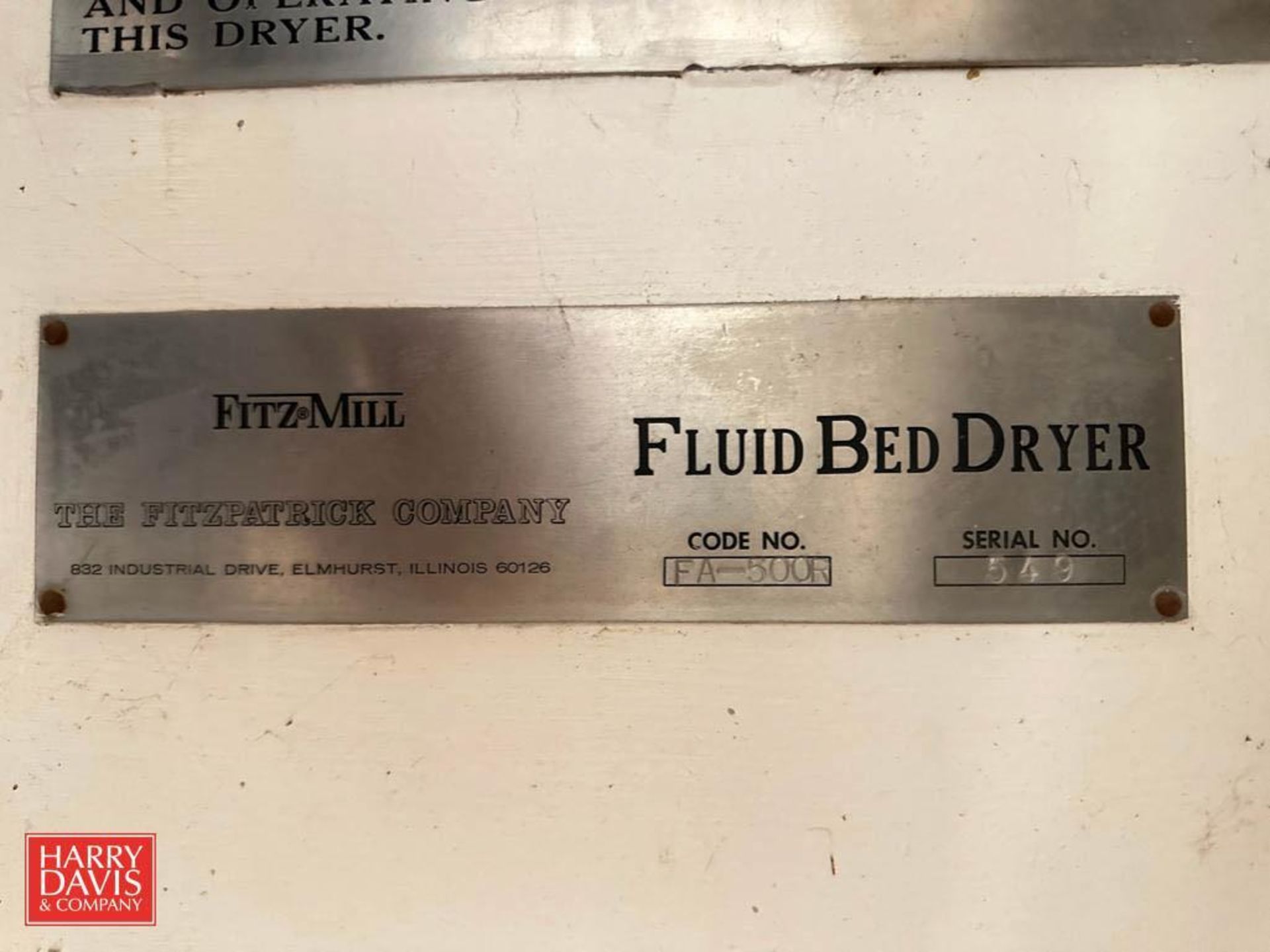 Fitz-Mill Fluid Bed Dryer, Model: FA-500R with Wheels - Image 2 of 4