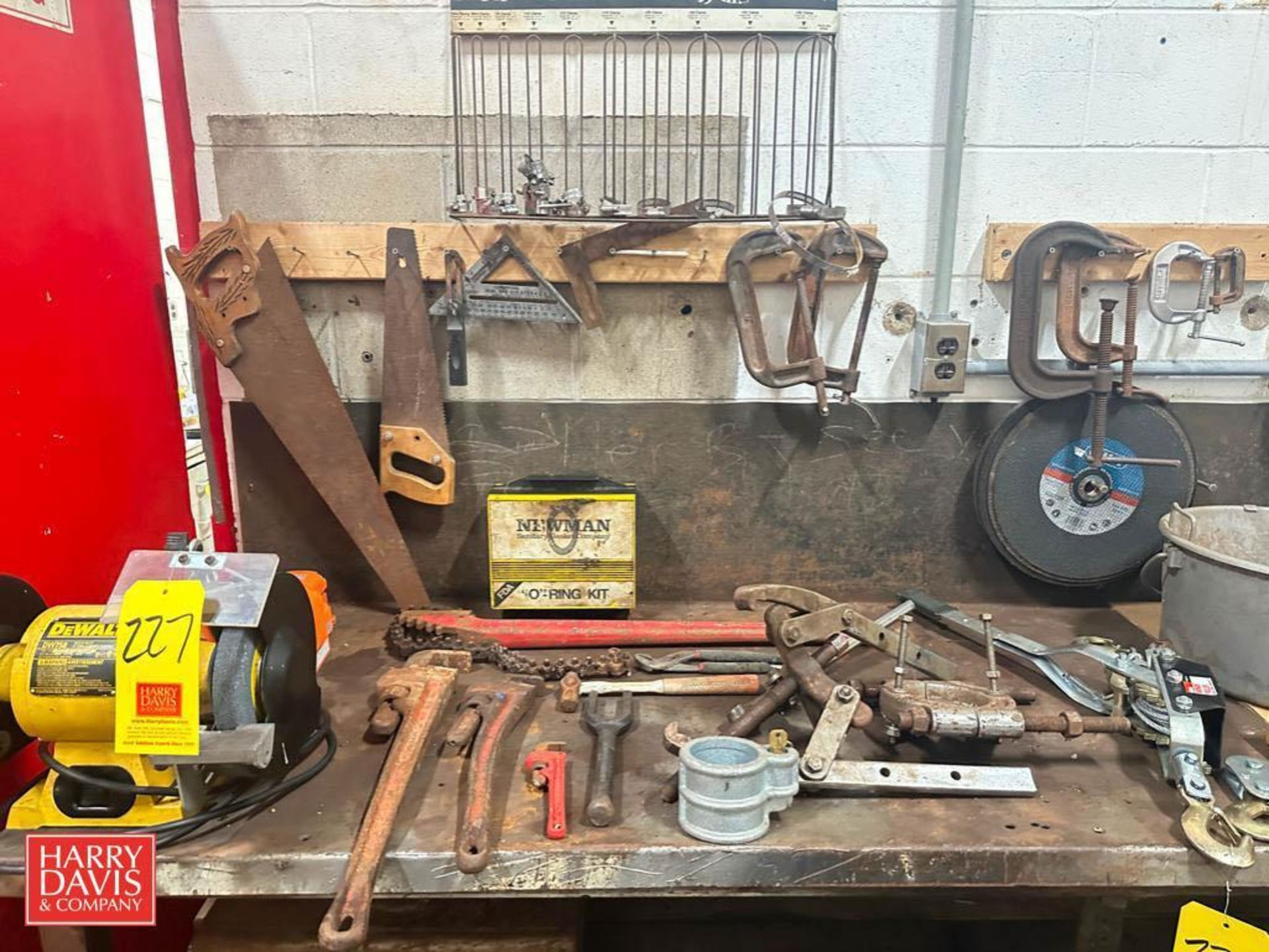 Assorted Hand Saws, Wrenches, Clamps, Grinding Wheels, Tap and Die Set, Bench Vice, Drive and Steel - Image 2 of 3