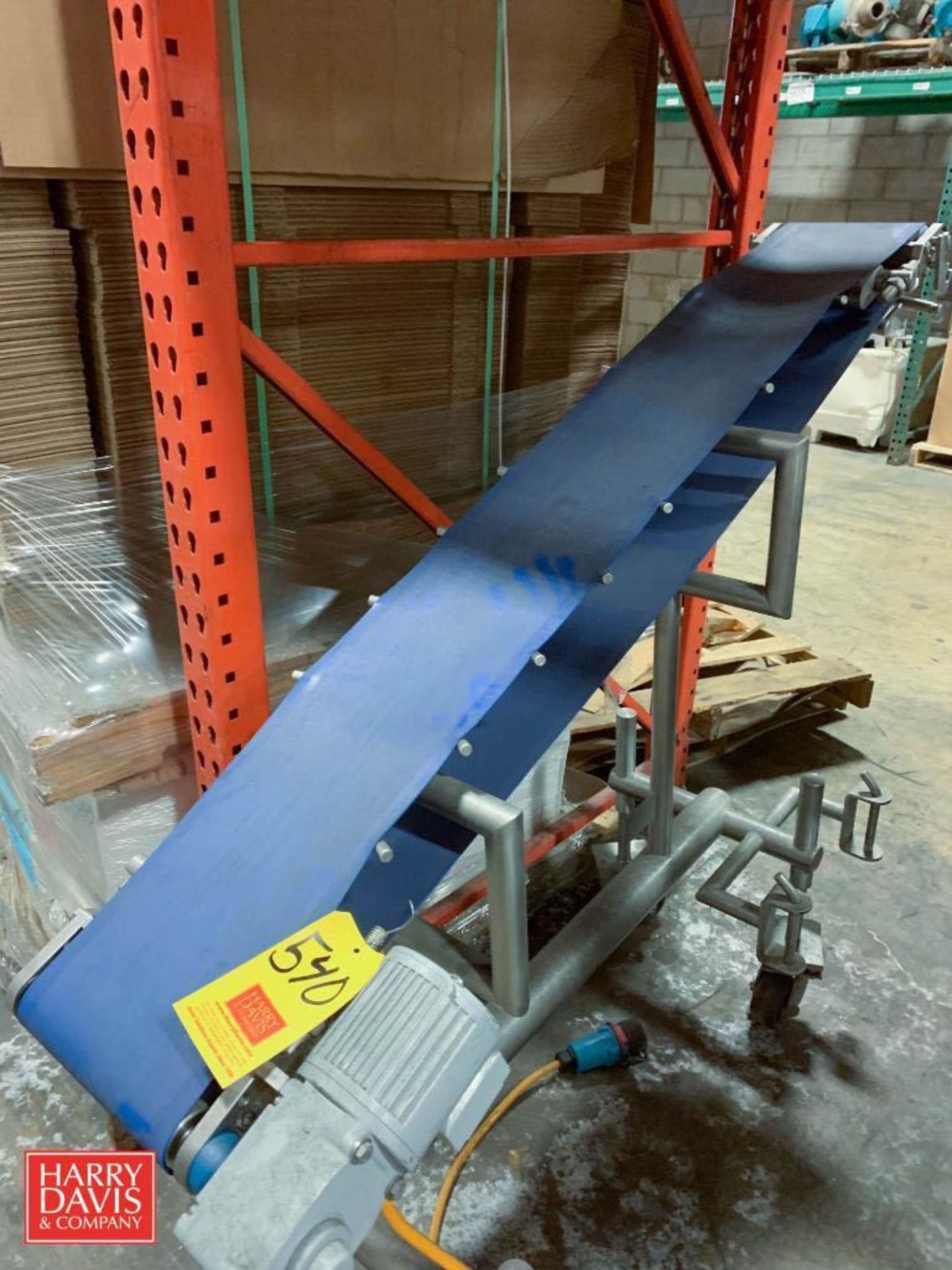 S/S Frame Power Belt Conveyor: 64” x 9” with Drive: Mounted on Casters (Location: Edison, NJ)