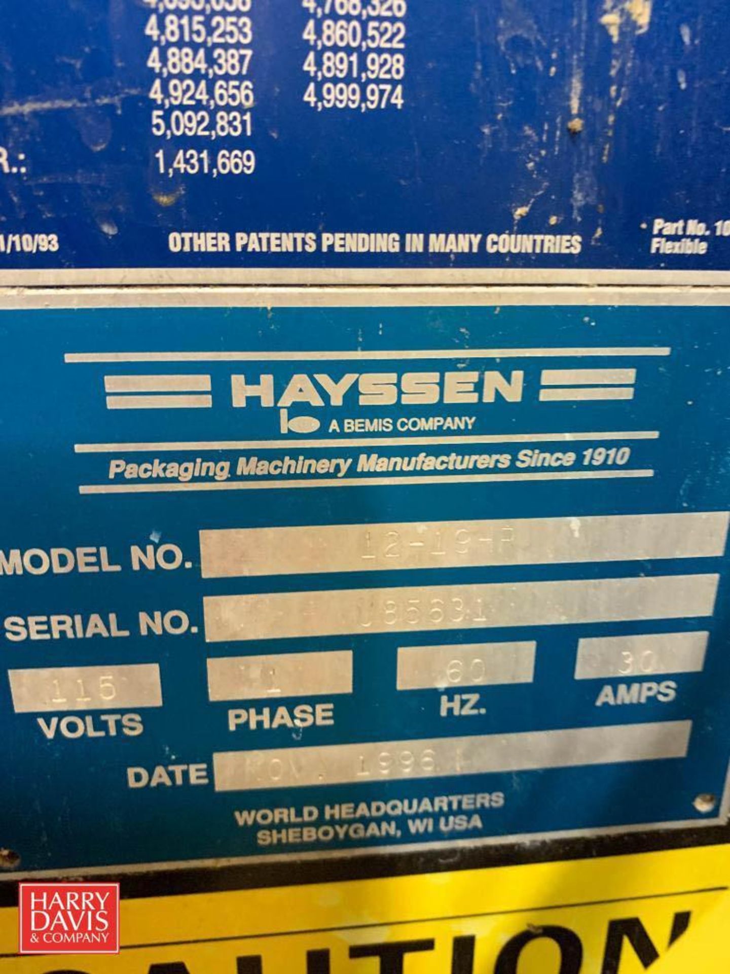 Hayssen Form Fill and Seal Machine, Model: 12-191HR, S/N: U85631 (Location: Edison, NJ) - Image 2 of 2