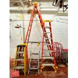 Werner 12’ and 4’ A-Frame Fiberglass Ladder, Little Giant Step Ladder and (3) Dollies