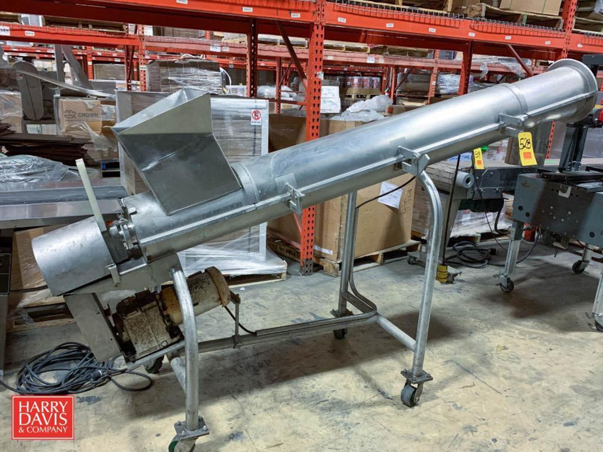 S/S Inclined Auger Conveyor: 97" Length: Mounted on Casters (Location: Edison, NJ)