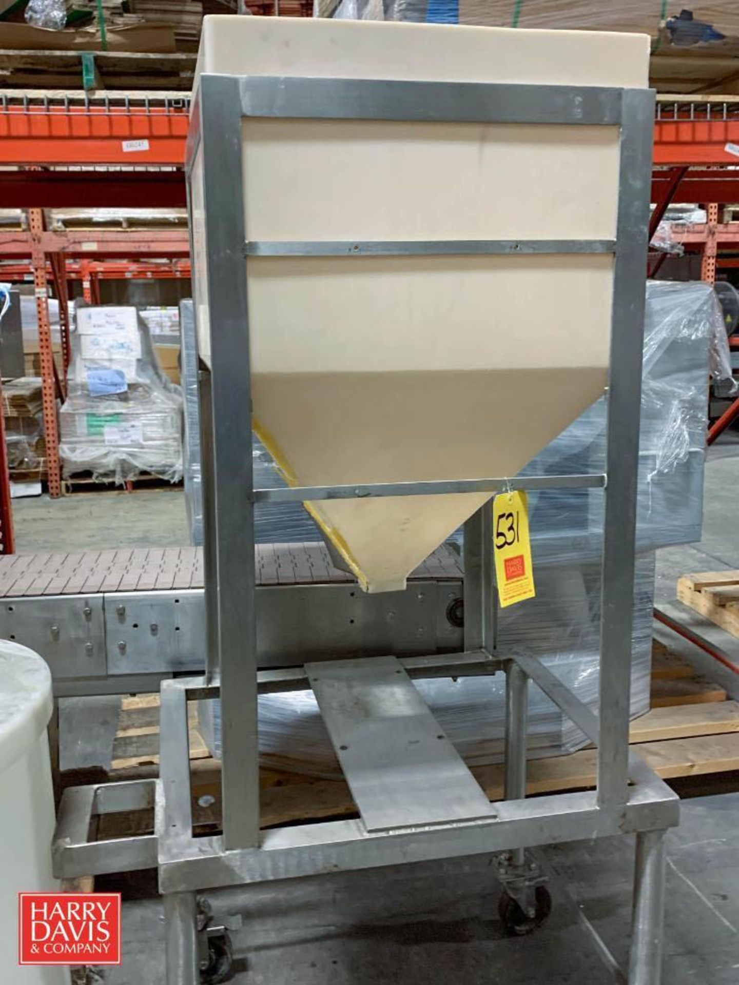 Poly Cone-Bottom Hopper with S/S Frame: Mounted on Casters (Location: Edison, NJ)