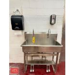 Sani-Lav 2-Station S/S Hand Sink with Foot Controls, Hand Soap, Sanitizer, Paper Towel Dispensers an