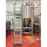 Comat S/S Framed Mounted 300 Gallon S/S Dome-Top, Cone-Bottom Tank, Model: STVC015, S/N: 000900 with