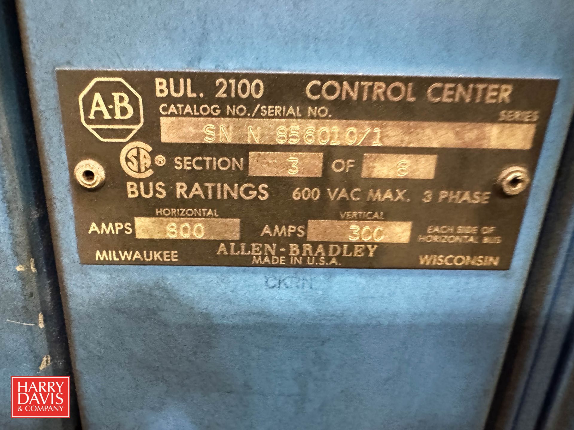 Allen-Bradley MCC: 800/300 AMP with I/O Rack, Starters: Size 4 and (29 ...