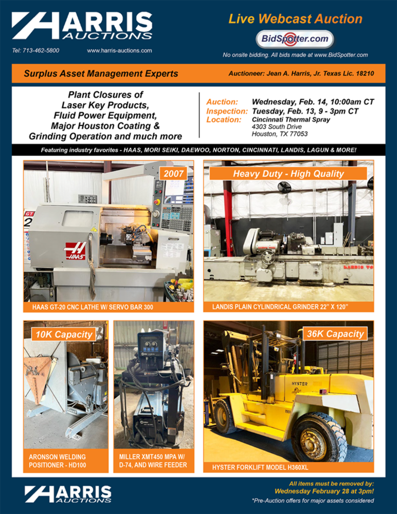 Plant Closures of Laser Key Products, Fluid Power Equipment, Major Houston Coating & Grinding Operation and much more