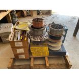 Pallet of Welding Equipment: Welding Wire Spools, Lincoln Electric Weld Pak Welding guns and tips