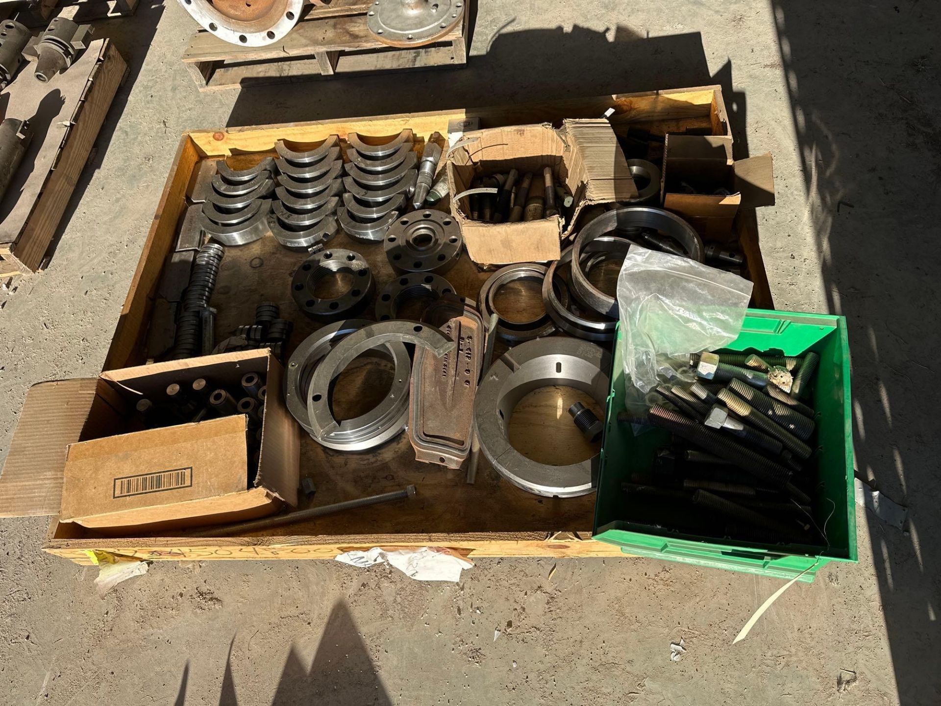 Pallet: of Metal Fixtures and Threaded Bolts