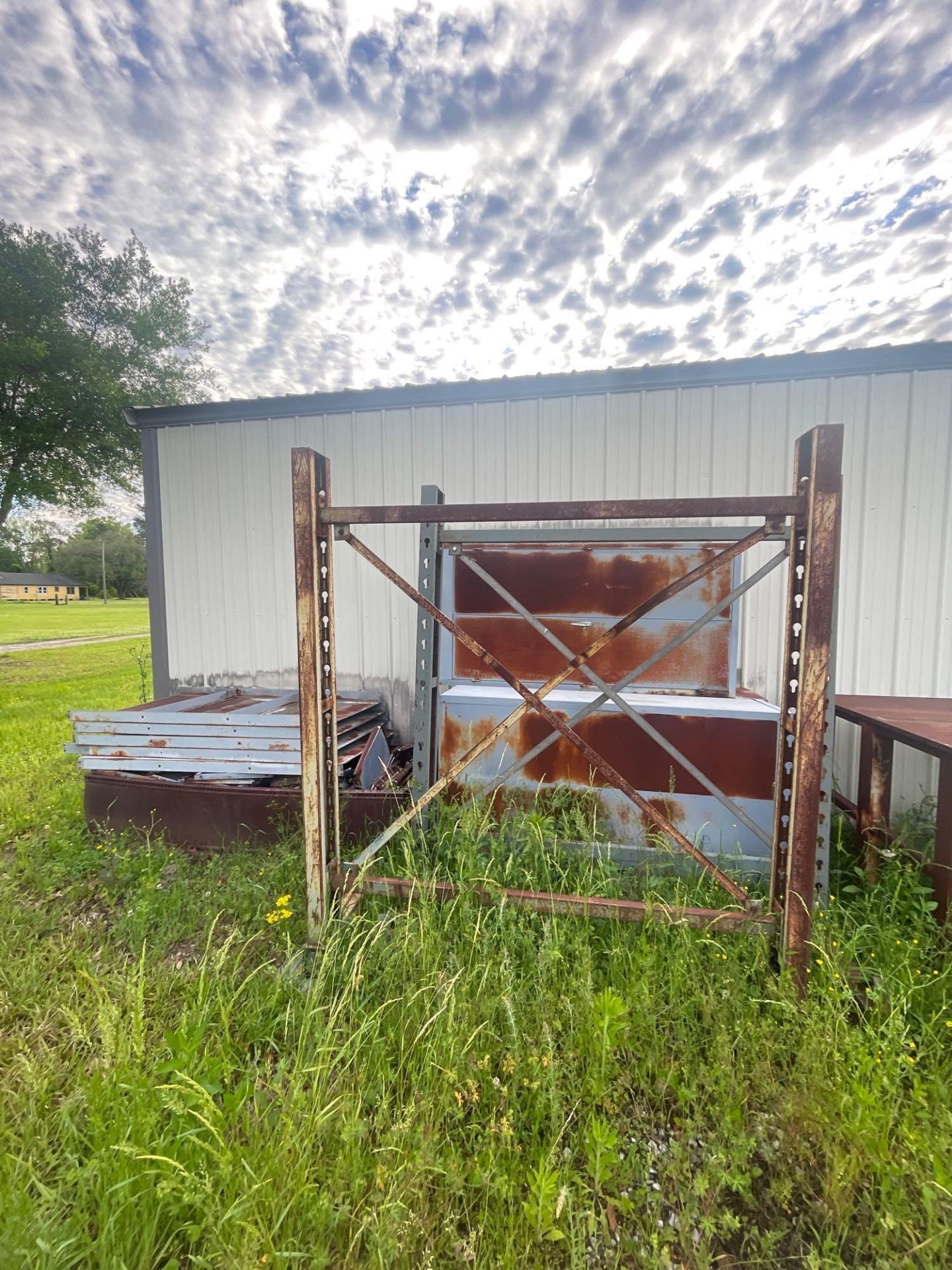 Lot of: HD metal Table 81” X 50” X 40”, 1” Solid Metal Top (2) Armless Cantilever Racks, 3 cabinets - Image 3 of 5