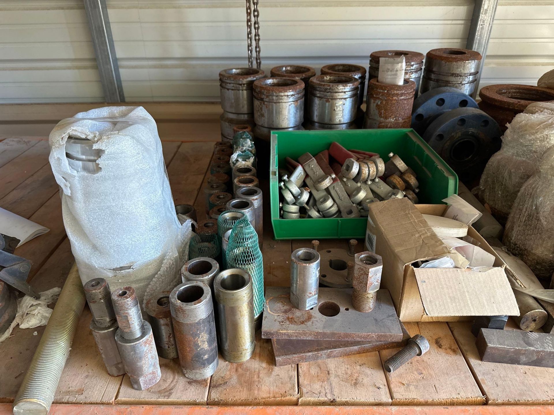 Lot of assorted WIP Metal Parts, Flanges, and other Heavy Duty Metal Pieces