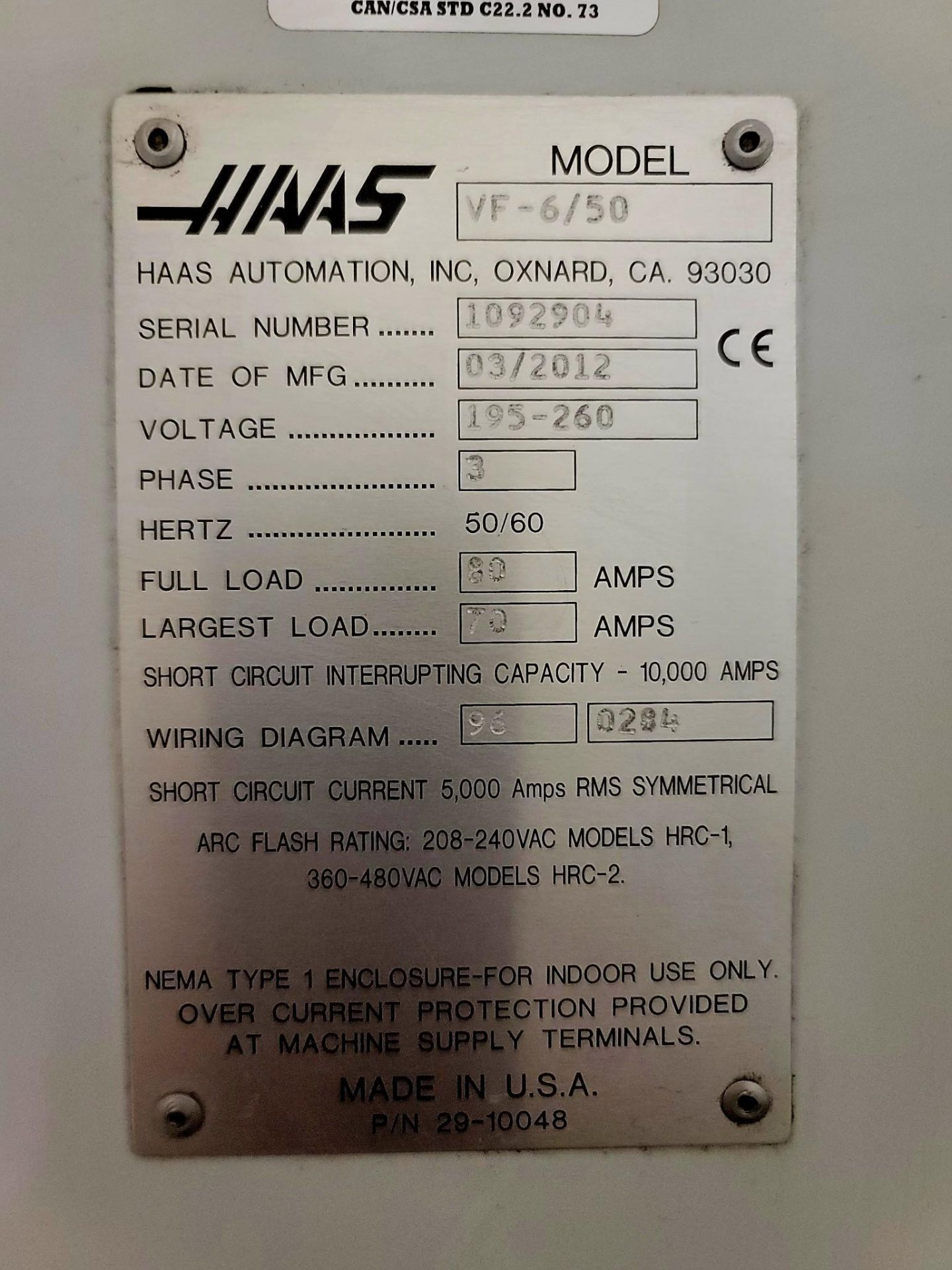 2012, Haas VF-6/50 CNC Vertical Machining Center - Image 34 of 36