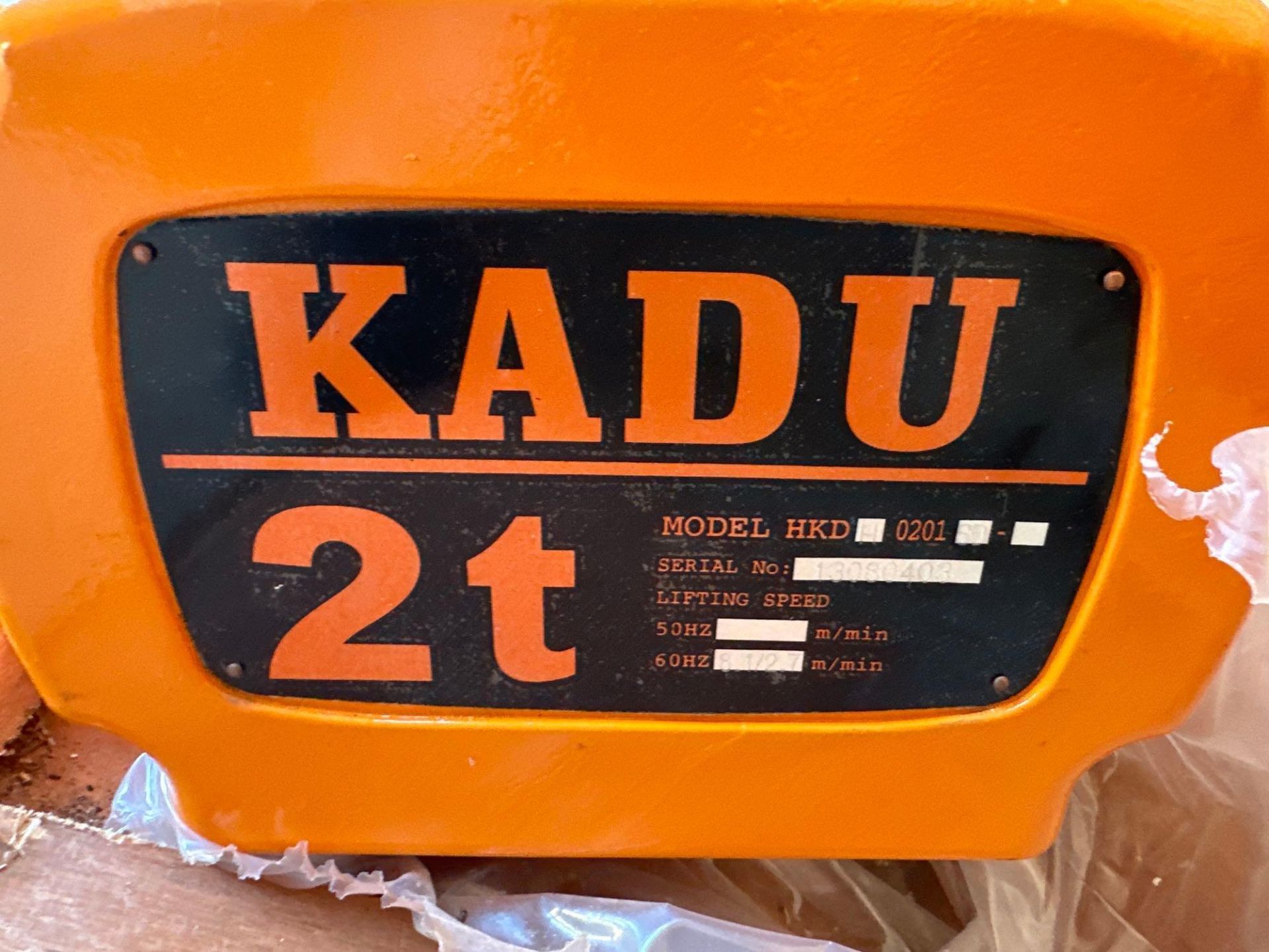 New in Box: Kadu 2 Ton Electric Chain Hoist Pendant Controlled Model HKDH0201SD, S/N 13080403 - Image 2 of 5